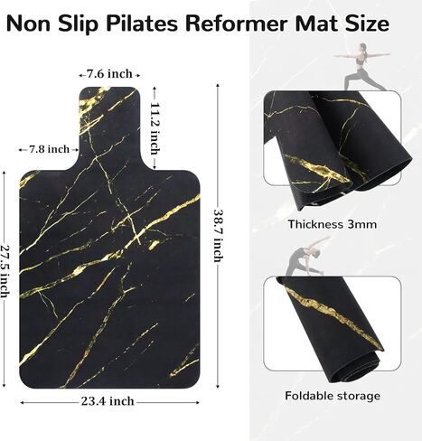 بساط بيلاتيس مصلح غير قابل للانزلاق، بساط منشفة بيلاتيس بسطح من الصوف الناعم، بساط بيلاتيس مع معدات متعددة، خفيف الوزن وقابل للطي، فتل وسريع الجفاف لليوجا واللياقة البدنية (ذهبي أسود) in Kuwait