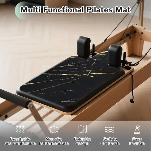 بساط بيلاتيس مصلح غير قابل للانزلاق، بساط منشفة بيلاتيس بسطح من الصوف الناعم، بساط بيلاتيس مع معدات متعددة، خفيف الوزن وقابل للطي، فتل وسريع الجفاف لليوجا واللياقة البدنية (ذهبي أسود) in Kuwait