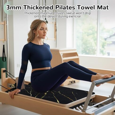 بساط بيلاتيس مصلح غير قابل للانزلاق، بساط منشفة بيلاتيس بسطح من الصوف الناعم، بساط بيلاتيس مع معدات متعددة، خفيف الوزن وقابل للطي، فتل وسريع الجفاف لليوجا واللياقة البدنية (ذهبي أسود) in Kuwait