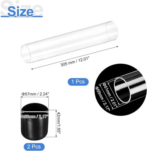 uxcell Clear Rigid Acrylic Pipe, 46mm(1.81") ID x 50mm(1.97") OD 10" Round Polycarbonate Tube Plastic Tubing with Rubber Caps for Plumbing, Lighting, Aquarium, DIY Projects in Saudi Arabia