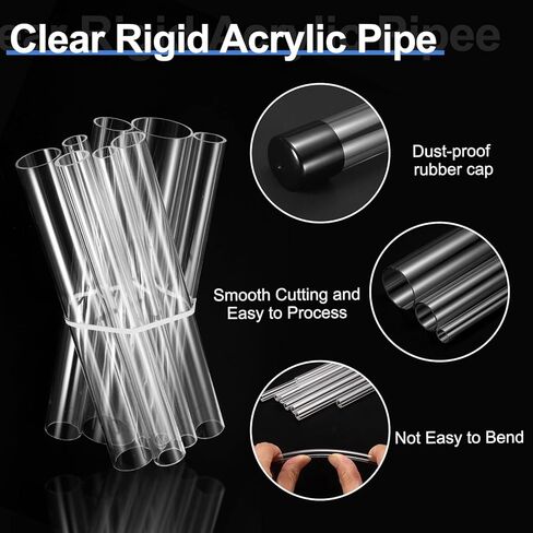uxcell Clear Rigid Acrylic Pipe, 46mm(1.81") ID x 50mm(1.97") OD 10" Round Polycarbonate Tube Plastic Tubing with Rubber Caps for Plumbing, Lighting, Aquarium, DIY Projects in Saudi Arabia
