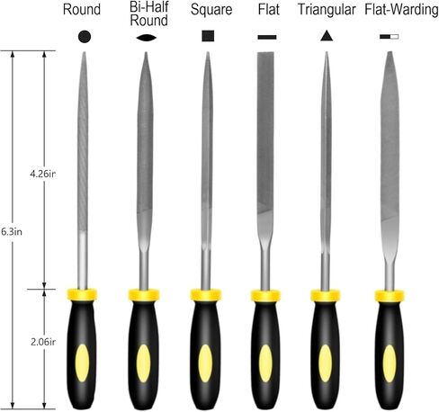مبرد يدوي صغير، الطول الإجمالي 6.3 بوصة، 5 قطع، مجموعة مبرد إبرة فولاذية قوية، أدوات مبرد معدنية صغيرة للعمل التفصيلي والدقيق، تتضمن دائرية، نصف دائرية، مسطحة، مربعة، مثلثة in Kuwait