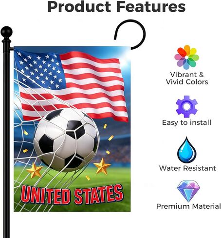World Cup Garden Flag, USA Soccer Goal Ball Yard Flag, Double-Sided Outdoor Football Entertainment Activity House Decor, Team USA Sports Fan Gift in Saudi Arabia