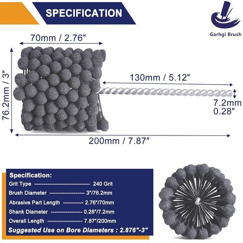 Garhgi 2-1/8" (54MM) Cylinder Hone Brush, 240 Grit Silicon Carbide Abrasive Nylon, Used with Power Drill Driveless Handles CNC Robotic Cells for Deglazing Crosshatching Engine Brake Cylinders in Saudi Arabia