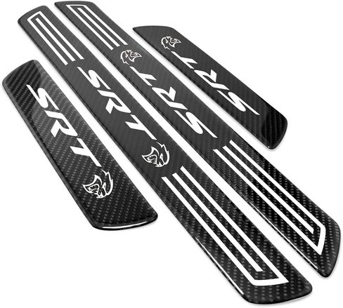 for Dodge SRT Hellcat Black Real Carbon Fiber Universal Car Door Sill Step Protector Kick Plates a Set of 4 in Saudi Arabia
