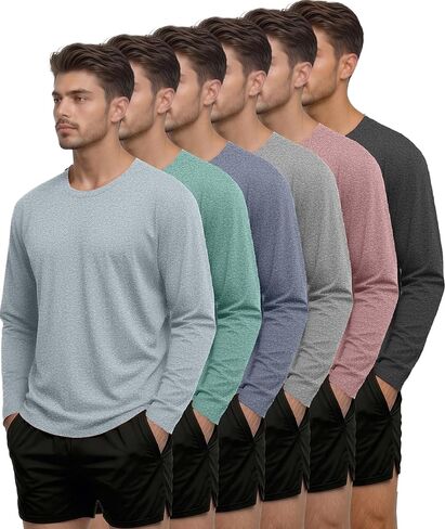 6 Pack Men's Long Sleeves Dry Fit Shirts, UPF 50+ Rash Guard Swim SPF Fishing UV Sun Protection Shirts in Kuwait