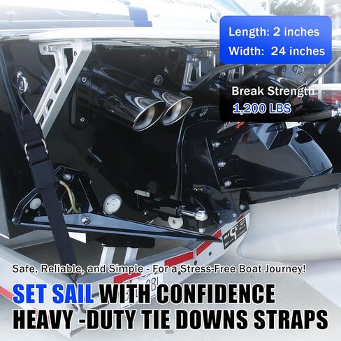 Boat Trailer Tie Down Straps, for Yamaha Watercraft PWC Adjustable Boat Trailer Straps, with Quick Release Buckle & Anti-Scratch Hooks 2 Inch x 24 Inch for Trailer、Boat or Kayak Secure - 2PCS (Black) in Kuwait