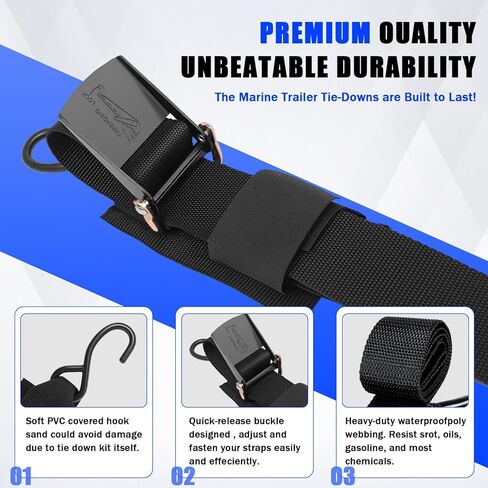 Boat Trailer Tie Down Straps, for Yamaha Watercraft PWC Adjustable Boat Trailer Straps, with Quick Release Buckle & Anti-Scratch Hooks 2 Inch x 24 Inch for Trailer、Boat or Kayak Secure - 2PCS (Black) in Kuwait