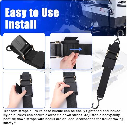 Boat Trailer Tie Down Straps, for Yamaha Watercraft PWC Adjustable Boat Trailer Straps, with Quick Release Buckle & Anti-Scratch Hooks 2 Inch x 24 Inch for Trailer、Boat or Kayak Secure - 2PCS (Black) in Kuwait