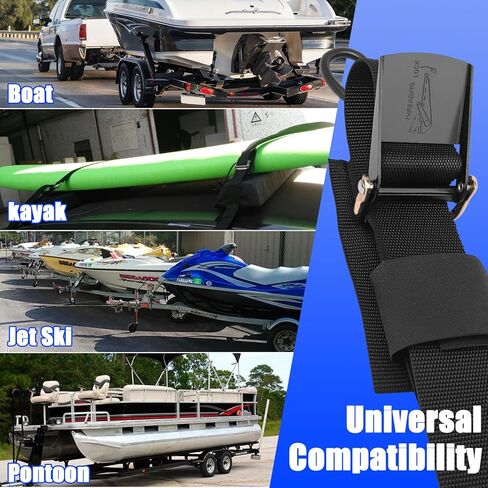 Boat Trailer Tie Down Straps, for Yamaha Watercraft PWC Adjustable Boat Trailer Straps, with Quick Release Buckle & Anti-Scratch Hooks 2 Inch x 24 Inch for Trailer、Boat or Kayak Secure - 2PCS (Black) in Kuwait