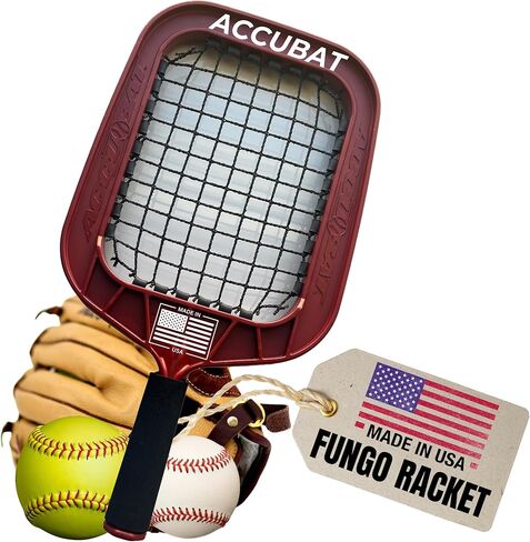 مضرب Accubat Fungo لتدريب البيسبول والكرة اللينة - مضرب بيسبول بإطار متين وشبكة قابلة للاستبدال - تصميم عالي الجودة لكرات الطيران الدقيقة والأرضيات - صناعة أمريكية (20 أونصة، أحمر) in Kuwait