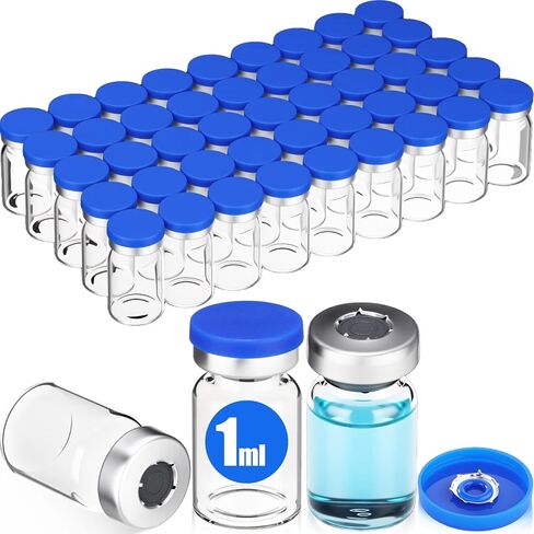 50 Pcs 1ml Sealed Sterile Empty Vials with Self Healing Injection Port Clear Glass Empty Vials with Sealing Plastic-Aluminum Flip Cap Sterile Injection Vial for Flat Bottom Lab Vial in Saudi Arabia