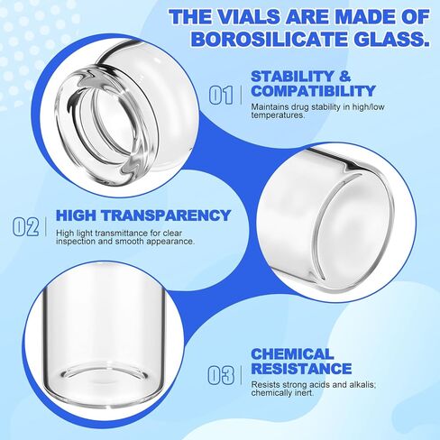 50 Pcs 1ml Sealed Sterile Empty Vials with Self Healing Injection Port Clear Glass Empty Vials with Sealing Plastic-Aluminum Flip Cap Sterile Injection Vial for Flat Bottom Lab Vial in Saudi Arabia