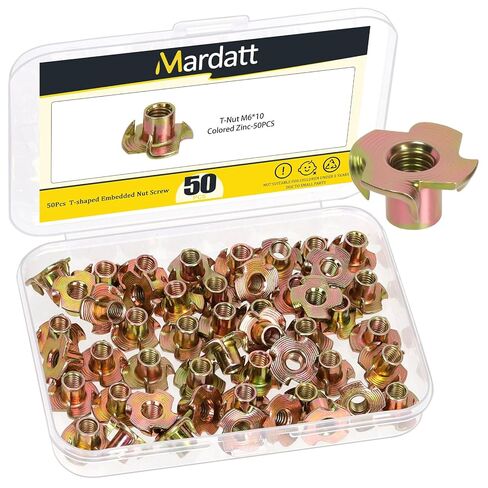 50PCS M6 x 10mm Silver Nickel-Plated Carbon Steel T Nuts Kit, Heavy Duty 4 Pronged T Nuts for Wood, Rock Climbing Holds, Cabinetry, Furniture in Saudi Arabia