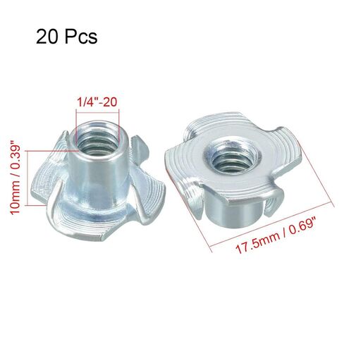 1/4"-20 4 Pronged Tee Nut T-Nut for Table Legs Rock Climbing Wall Woodwork Holds Wood Cabinetry 20Pcs in Saudi Arabia