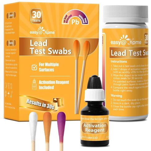 Easy@Home Lead Test Kit with Vinegar – 30 Rapid Swabs with 30‑Second Results – Surface Lead Screen for Painted Walls, Woodwork, Cabinets,Toys, Dishes & Exposed Plumbing #EZLT-S:30(REAGENT-12ML) in Saudi Arabia