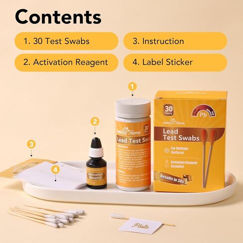 Easy@Home Lead Test Kit with Vinegar – 30 Rapid Swabs with 30‑Second Results – Surface Lead Screen for Painted Walls, Woodwork, Cabinets,Toys, Dishes & Exposed Plumbing #EZLT-S:30(REAGENT-12ML) in Saudi Arabia