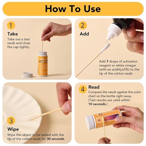 Easy@Home Lead Test Kit with Vinegar – 30 Rapid Swabs with 30‑Second Results – Surface Lead Screen for Painted Walls, Woodwork, Cabinets,Toys, Dishes & Exposed Plumbing #EZLT-S:30(REAGENT-12ML) in Saudi Arabia