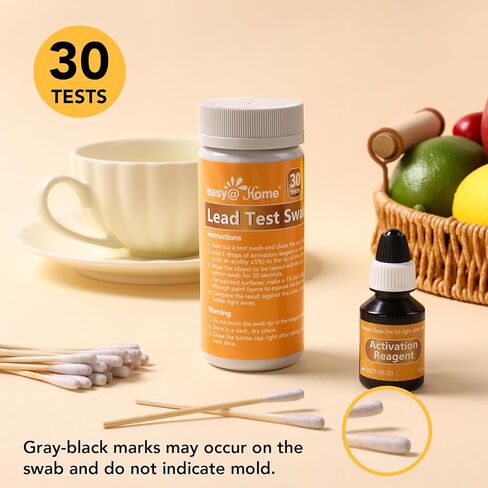 Easy@Home Lead Test Kit with Vinegar – 30 Rapid Swabs with 30‑Second Results – Surface Lead Screen for Painted Walls, Woodwork, Cabinets,Toys, Dishes & Exposed Plumbing #EZLT-S:30(REAGENT-12ML) in Saudi Arabia