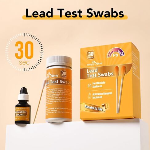 Easy@Home Lead Test Kit with Vinegar – 30 Rapid Swabs with 30‑Second Results – Surface Lead Screen for Painted Walls, Woodwork, Cabinets,Toys, Dishes & Exposed Plumbing #EZLT-S:30(REAGENT-12ML) in Saudi Arabia