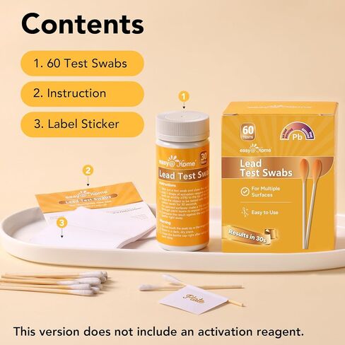 Easy@Home Lead Test Kit – 60 Rapid Swabs with 30‑Second Colour‑Change Results – Surface Lead Screen for Painted Walls, Woodwork, Cabinets, Furniture, Toys, Dishes & Exposed Plumbing #EZLT-S:60 in Kuwait