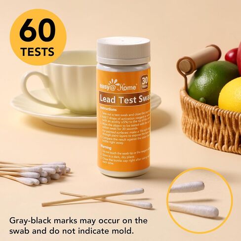 Easy@Home Lead Test Kit – 60 Rapid Swabs with 30‑Second Colour‑Change Results – Surface Lead Screen for Painted Walls, Woodwork, Cabinets, Furniture, Toys, Dishes & Exposed Plumbing #EZLT-S:60 in Kuwait