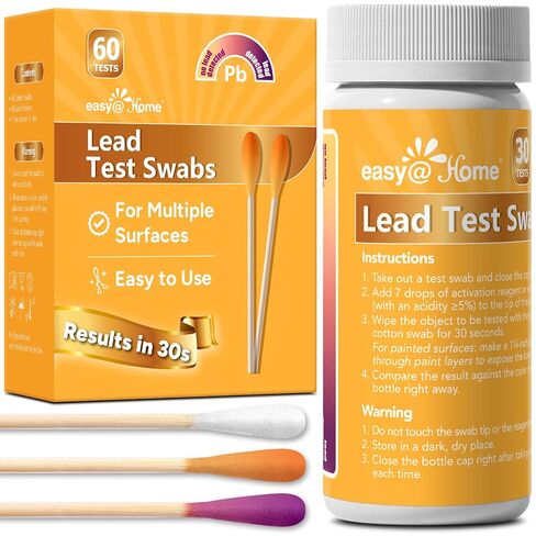 Easy@Home Lead Test Kit – 60 Rapid Swabs with 30‑Second Colour‑Change Results – Surface Lead Screen for Painted Walls, Woodwork, Cabinets, Furniture, Toys, Dishes & Exposed Plumbing #EZLT-S:60 in Kuwait