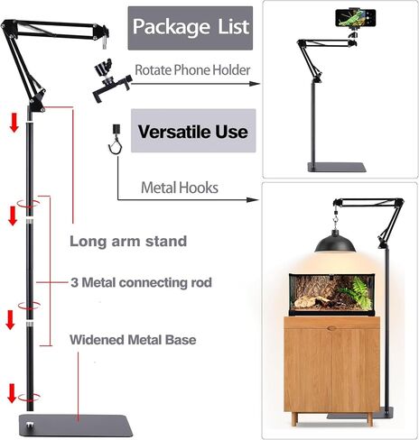 حامل مصباح الزواحف المعدني قابل للتعديل (من 15.7 إلى 67.3 بوصة حامل مصباح الزواحف الحراري للزواحف مع ذراع متأرجح 360 درجة، حامل مصباح تسخين الزواحف مناسب لأنواع مختلفة من الزواحف in Kuwait