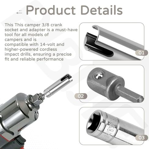 Trailer Crank Handle Compatible with Coleman Fleetwood POP UP RV Camper Crank Handles Replacement 3/8 Socket Popup Trailer Accessories | RV Replacement Cranks Handle in Kuwait