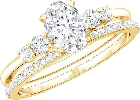 مجموعة خاتم الزفاف المعتمدة مع المختبر ، جودة EF -VS ، خاتم خطوبة من الماس البيضاوي 5 × 7 مم مع فرقة زفاف - جاهزة للهدية in Kuwait