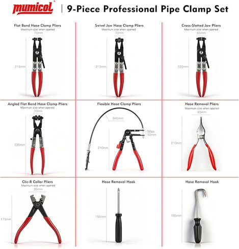 9PCS Hose Clamp Pliers Set, Locking Long Reach Hose Clamp Tool for Automotive, Flexible Wire Radiator Coolant Heater Hose Removal Pliers with Case for DIY Home Use in Kuwait