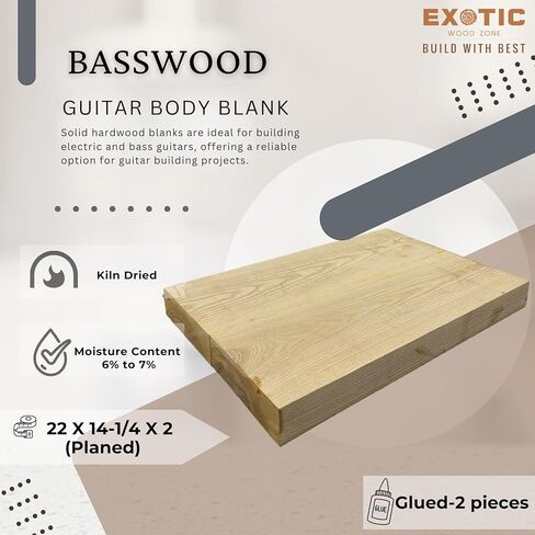 Figured American Basswood Electric Guitar Body Blank, Measuring 22 x 14-1/4 x 2 Inches Planed And Glued 2pcs in Saudi Arabia
