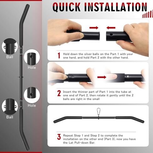 39.7'' LAT Pulldown Bar with Full Rotation, Lat Pulldown Attachments for Pulley Cable Machine,Curl Tricep Press Down Bar with Rubber Handle for Gym,Strength Workout in Kuwait