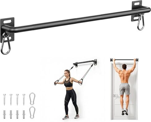 قضيب سحب للمدخل والتركيب على الحائط - قضبان للذقن لصالة الألعاب الرياضية المنزلية، 36 بوصة/52 بوصة في معدات تمرين الجزء العلوي من الجسم بسعة 500 رطل، هيكل فولاذي سميك محمول، مثبت على الرافعة in Kuwait