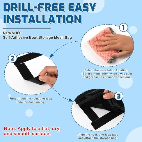 Self-Adhesive Boat Storage Mesh Bag with Backup Hook&Loop, 11"x7.5"/15.5"x10.5" Adhesive Backing Reflective PVC Universal Boat Caddy Organizer Mesh Bag,Boat Storage Net for Gloves, Tools, Tackle, Gear in Kuwait
