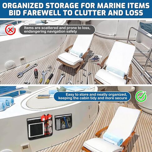 Self-Adhesive Boat Storage Mesh Bag with Backup Hook&Loop, 11"x7.5"/15.5"x10.5" Adhesive Backing Reflective PVC Universal Boat Caddy Organizer Mesh Bag,Boat Storage Net for Gloves, Tools, Tackle, Gear in Kuwait
