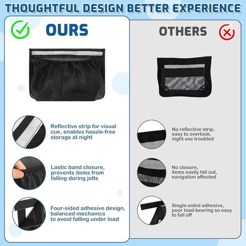 Self-Adhesive Boat Storage Mesh Bag with Backup Hook&Loop, 11"x7.5"/15.5"x10.5" Adhesive Backing Reflective PVC Universal Boat Caddy Organizer Mesh Bag,Boat Storage Net for Gloves, Tools, Tackle, Gear in Kuwait