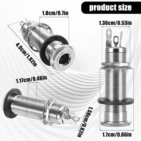 Metal Cylinder Guitar Output Jack Plug with 3 Pins Chrome 1/4" Brass Mono Guitar Bass Jack Socket for Electric Guitars or Bass in Saudi Arabia