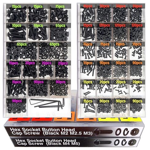 EEEEE 1820 Black Metric Machine Screw Assortment Kit M2 M2.5 M3 M4 M5 Bolts and Nuts kit with Flat Washers Assorted Lock Spring Washer Hex Button Head 10.9 Alloy Steel Cap Screw Set with Allen Wrench in Kuwait