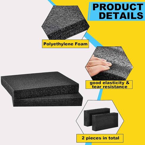 Hoolerry 2 Pcs Customizable Polyethylene Foam Packing Inserts for Cases Thick Polyethylene Cuttable Foam Sheet for Tool Box, Camera, Crafts, Storage and Crafts (12" X 6" X 2",Black) in Saudi Arabia