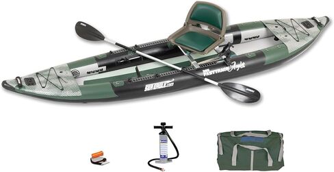 385FTA Fasttrack Angler 1–2-Person Inflatable Hunter Green Fishing Kayak-External Rigid Inflatable Keel, Rugged Hull Material, Non-Slip Padded Floor, Stitch Floor w/Seat(s), Paddle(s), Pump & Bag in Kuwait