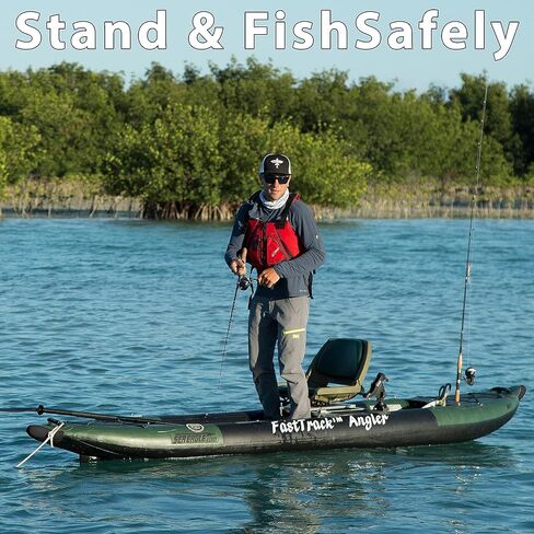 385FTA Fasttrack Angler 1–2-Person Inflatable Hunter Green Fishing Kayak-External Rigid Inflatable Keel, Rugged Hull Material, Non-Slip Padded Floor, Stitch Floor w/Seat(s), Paddle(s), Pump & Bag in Saudi Arabia