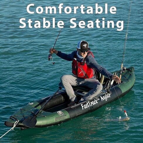 385FTA Fasttrack Angler 1–2-Person Inflatable Hunter Green Fishing Kayak-External Rigid Inflatable Keel, Rugged Hull Material, Non-Slip Padded Floor, Stitch Floor w/Seat(s), Paddle(s), Pump & Bag in Saudi Arabia
