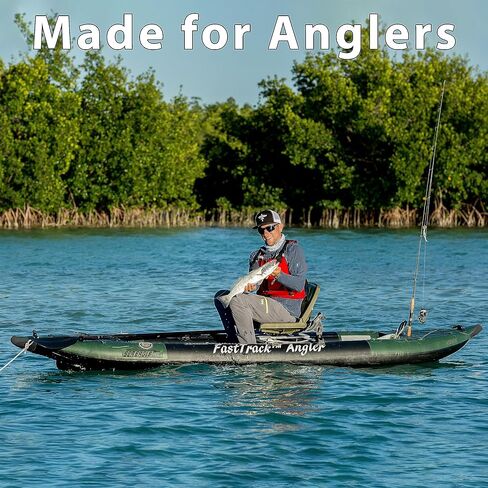 385FTA Fasttrack Angler 1–2-Person Inflatable Hunter Green Fishing Kayak-External Rigid Inflatable Keel, Rugged Hull Material, Non-Slip Padded Floor, Stitch Floor w/Seat(s), Paddle(s), Pump & Bag in Saudi Arabia