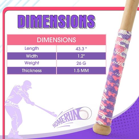43 Inch Bat Grip Tape with 1.5 mm Cushioned Non-Slip Texture, All-Weather Baseball & Softball Bat Wrap, Shock Absorbing and Easy Install for Youth & Adult in Saudi Arabia