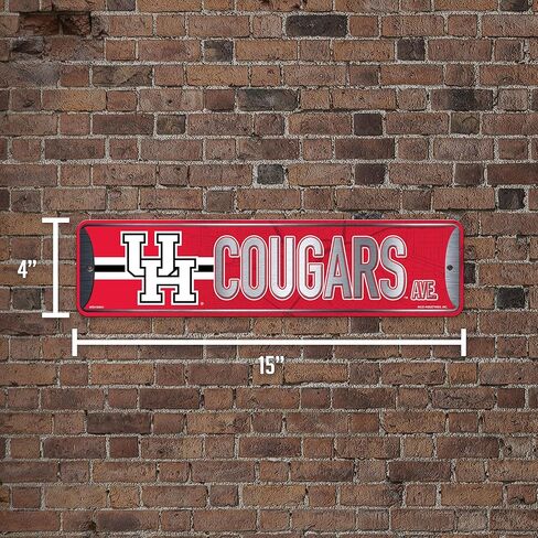 لافتة شارع معدنية من Rico Industries NCAA Houston Cougars مقاس 4 × 15 بوصة لديكور المنزل - غرفة النوم - المكتب - كهف الرجل in Saudi Arabia