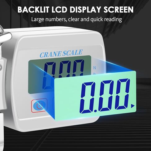 مقياس الرافعة الرقمي للتعليق عالي التحمل - إضاءة خلفية LCD، سعة قصوى 1100 رطل/500 كجم، مستشعر عالي الدقة، وظائف تبديل الفارغة والوحدة للمزرعة والصيد والمستودعات والبناء in Kuwait