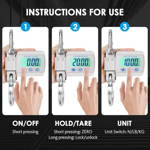 مقياس الرافعة الرقمي للتعليق عالي التحمل - إضاءة خلفية LCD، سعة قصوى 1100 رطل/500 كجم، مستشعر عالي الدقة، وظائف تبديل الفارغة والوحدة للمزرعة والصيد والمستودعات والبناء in Kuwait