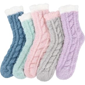 Loritta 5 Pairs Womens Fuzzy Socks Winter Warm Cozy Fluffy Super Soft Slipper Socks in Kuwait