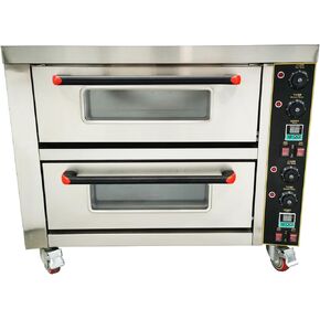 Commercial Pizza Oven Double Deck Movable Electric Pizza Oven Stainless Steel Multipurpose Pizza oven for Restaurant with Wheels 6400W 220V Single Phase in Kuwait